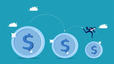 Money is falling. Businessmen run on shrinking money. vector illustration