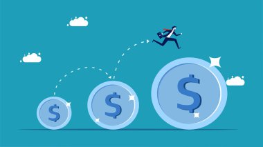 Money grows. Businessmen run on growing money. vector illustration