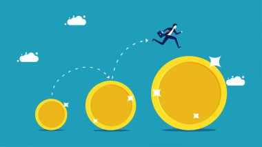 Money grows. Businessmen run on growing money. vector illustration