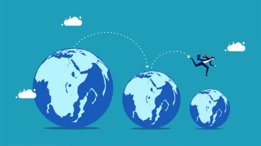 The world is not growing. businessman running on a shrinking world. vector illustration