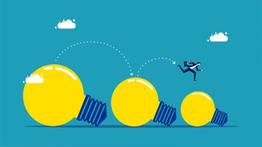 Fewer ideas. Businessman running on a shrinking light bulb. vector illustration
