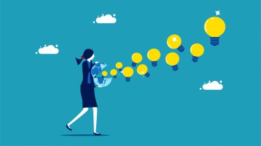 creative world. Businesswomen open up a world of creativity. vector illustration