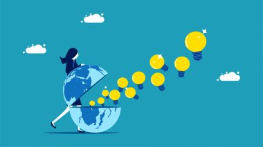 creative world. Businesswomen open up a world of creativity. vector illustration