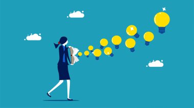 spread knowledge and creativity. businesswoman opens a book of creativity. vector illustration