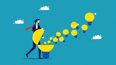 Spread knowledge and creativity. businessman turns on a light bulb of creativity. vector illustration