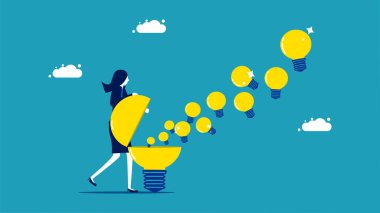 Spread knowledge and creativity. businesswoman turns on a light bulb of creativity. vector illustration