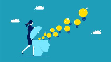Spread knowledge and creativity. businesswoman open their heads creative people vector