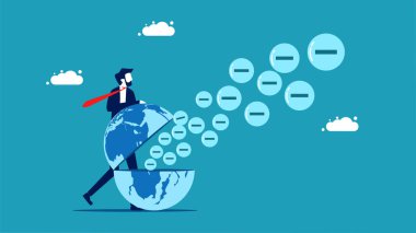 Businessman spread negative thoughts. The negative pole came out of the world vector