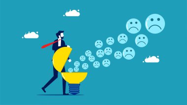 Businessmen spread pessimism. negative expression icon comes out of a light bulb vector