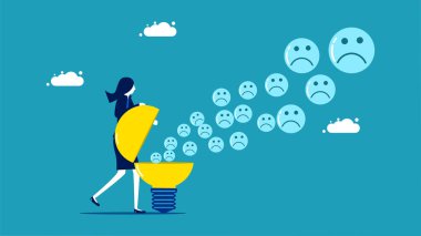 Businesswomen spread pessimism. negative expression icon comes out of a light bulb vector