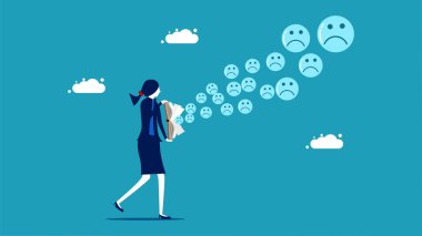 Businesswomen spread pessimism. Negative icon coming out of the book vector