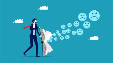 Businessmen spread pessimism. Negative icon coming out of the book vector