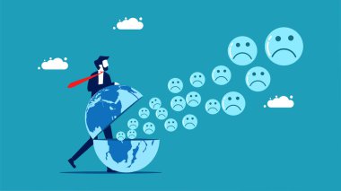 Businessmen spread pessimism. Negative icon coming out of the globe vector