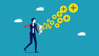 Businessmen think optimism. plus icon coming out of the book vector