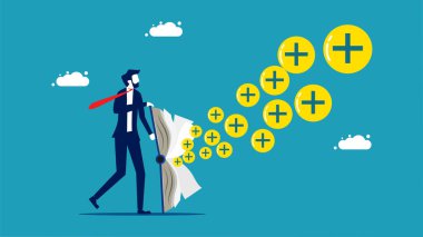 Businessmen think optimism. plus icon coming out of the book vector