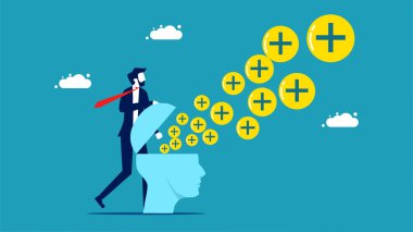 Businessmen think optimism. plus the icon comes out of the head vector