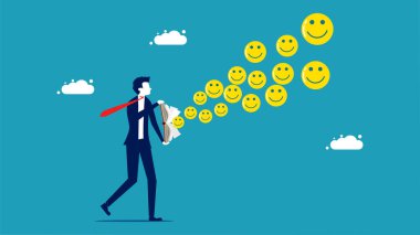 Spread optimism. smiley face icon floats out of the book vector