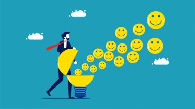 Businessmen think optimism. smiley face icon floating from the light bulb vector