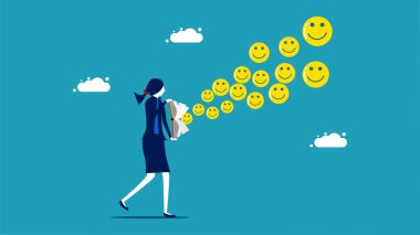 Spread optimism. smiley face icon floats out of the book vector