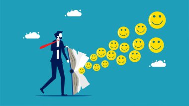 Businessmen spread optimism. smiley face icon floating from the book vector