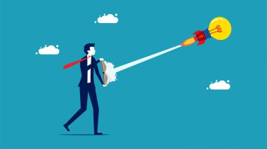 Disseminate knowledge in business books. Businessman launching idea bulb rocket vector