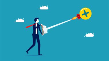 Spread positive thoughts in the book. business people launch positive thinking rocket vector