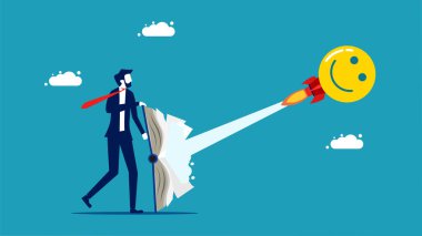Spread positive thoughts in the book. businessman launch positive thinking rocket vector