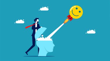 Spread positive thoughts. businessman launch positive thinking rocket vector