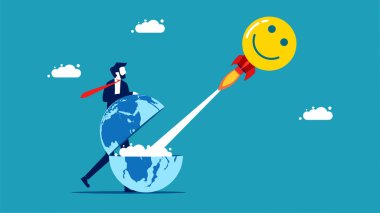 Spread positive thoughts in the world. businessman launch positive thinking rocket vector