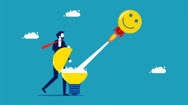 Spread positive thoughts. businessman launch positive thinking rocket. vector