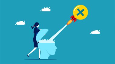 Spread positive thoughts. businesswoman launch positive thinking rocket vector