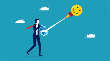 Spread positive thoughts in the world. businessman launch positive thinking rocket vector