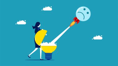 Spread negative thoughts. businesswoman launch negative thoughts rocket vector