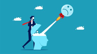 Spread the negative thoughts in head. business people launch negative thoughts rocket vector