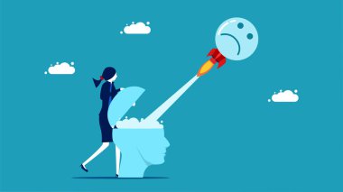 Spread the negative thoughts in head. businesswoman launch negative thoughts rocket vector