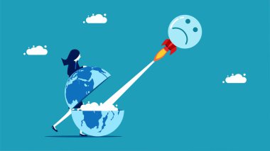 Spread negative thoughts in the world. businesswoman launch negative thoughts rocket vector