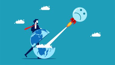 Spread negative thoughts in the world. businessman launch negative thoughts rocket vector