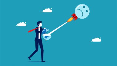 Spread negative thoughts in the world. businessman launch negative thoughts rocket vector