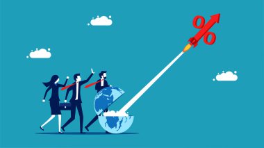 world interest rates. Interest rates are rising like a rocket. vector illustration
