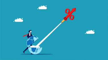 world interest rates. Interest rates are rising like a rocket. vector illustration