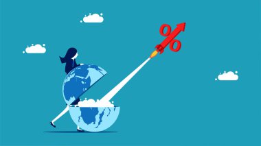 world interest rates. Interest rates are rising like a rocket. vector illustration