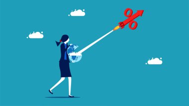 world interest rates. Interest rates are rising like a rocket. vector illustration