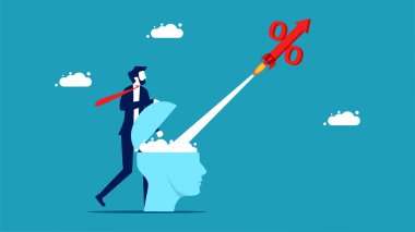 Increase interest rates. Interest rates are rising like a rocket. vector illustration