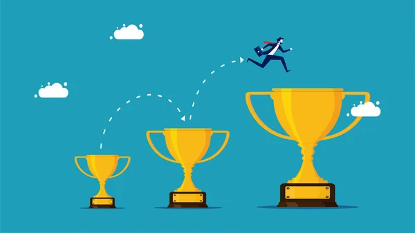 More Rewards Businessmen Run Bigger Trophies Business Concept Vector Illustration — ストックベクタ