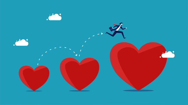 Like more. Businessmen run on growing hearts. business concept vector illustration