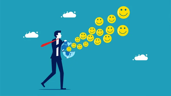 Optimistic Businessman Smiley Face Icon Floats Globe Vector — Wektor stockowy