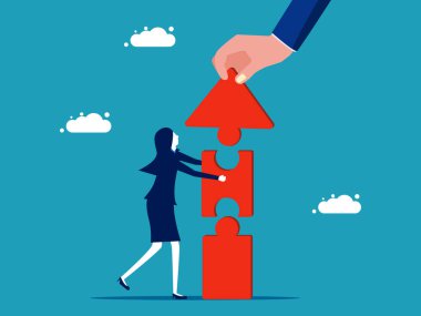 Mergers and acquisitions. partnership. Businesswomen jigsaw puzzle arrows to join for success vector