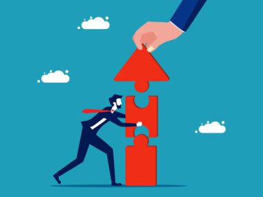 partnership. Businessmen jigsaw puzzle arrows to join for success vector