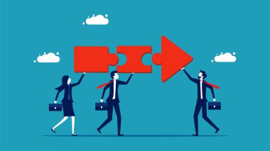 Mergers and acquisitions. partnership. Businessmen jigsaw puzzle arrows to join for success vector