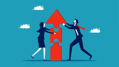 Mergers and acquisitions. partnership. Businessmen jigsaw puzzle arrows to join for success vector